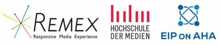 Logos: REMEX - Responsive Media Experience. Hochschule der Medien.  EIP on AHA.